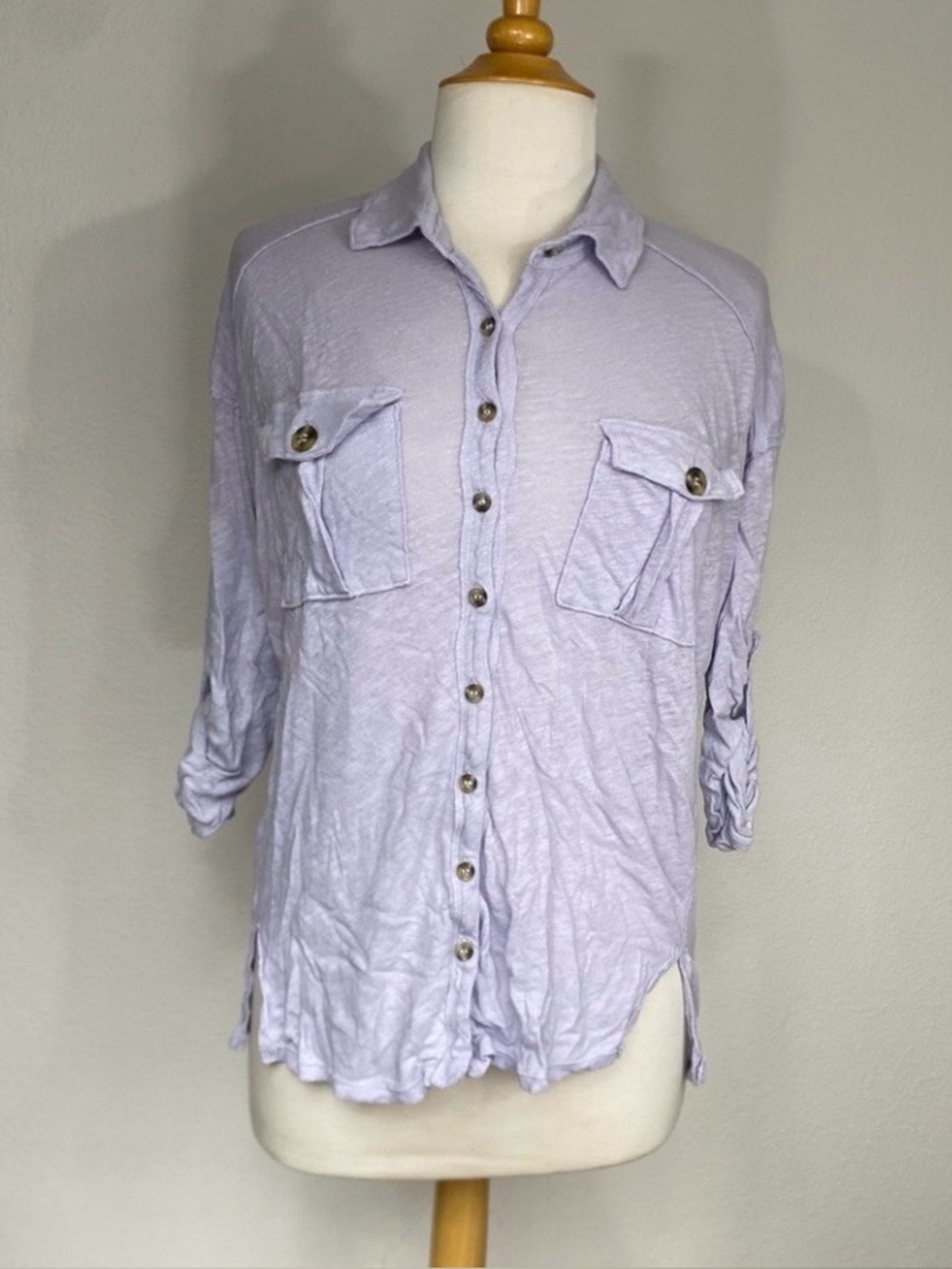 FP We the Free Women Lavender Gray Linen Cotton Button Collared Shirt XS Coastal